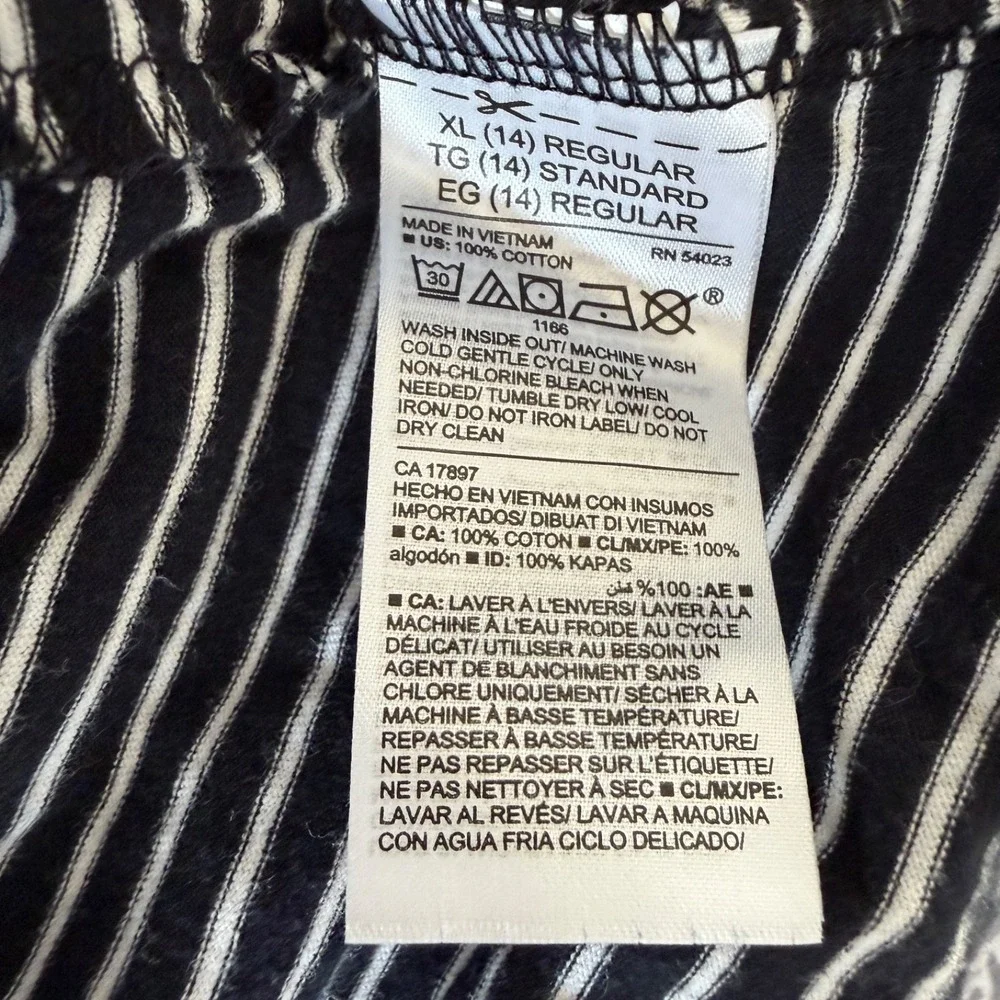 Old Navy Girls Striped Short Sleeve Fit & Flare Dress Black White XL 14